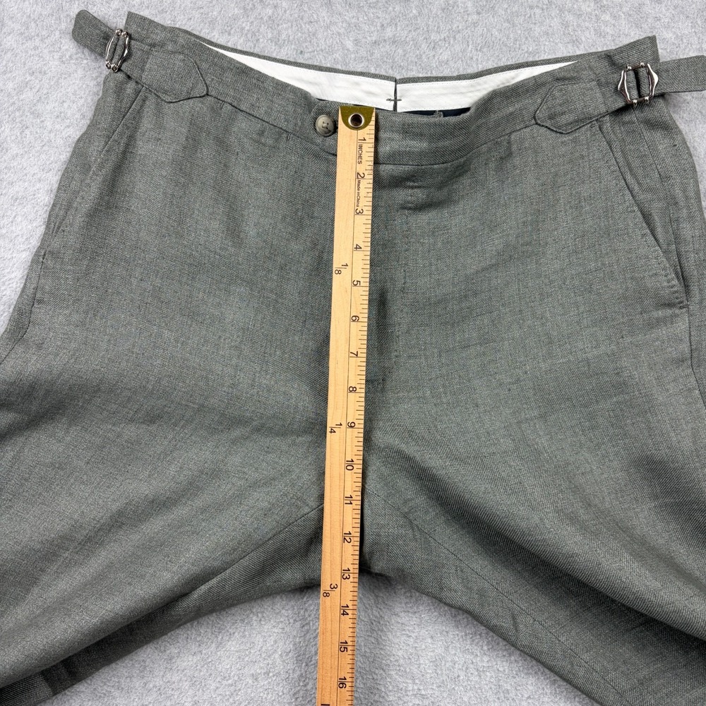 Suitsupply Pants Mens 34x32 Green Brescia Pure Linen Dress Trouser Side Adjuster - Picture 6 of 8